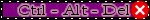 PURPLE BLINKIE WITH A WARNING SING ON THE LEFT SIDE AND RED X ON THE RIGHT SIDE. IT READS "CTRL, ALT, DEL."